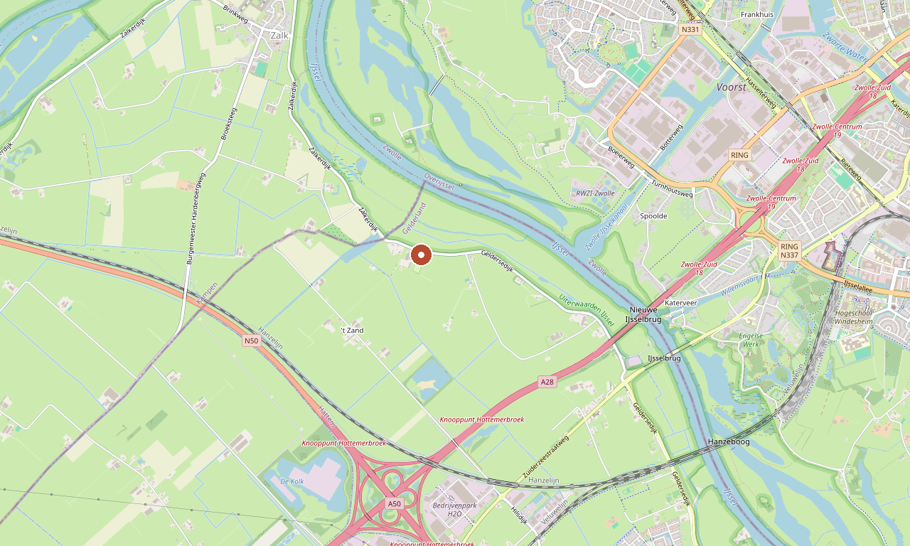 Kaart met de ligging van Boerderij de IJsselhoeve aan de Geldersedijk in Hattem