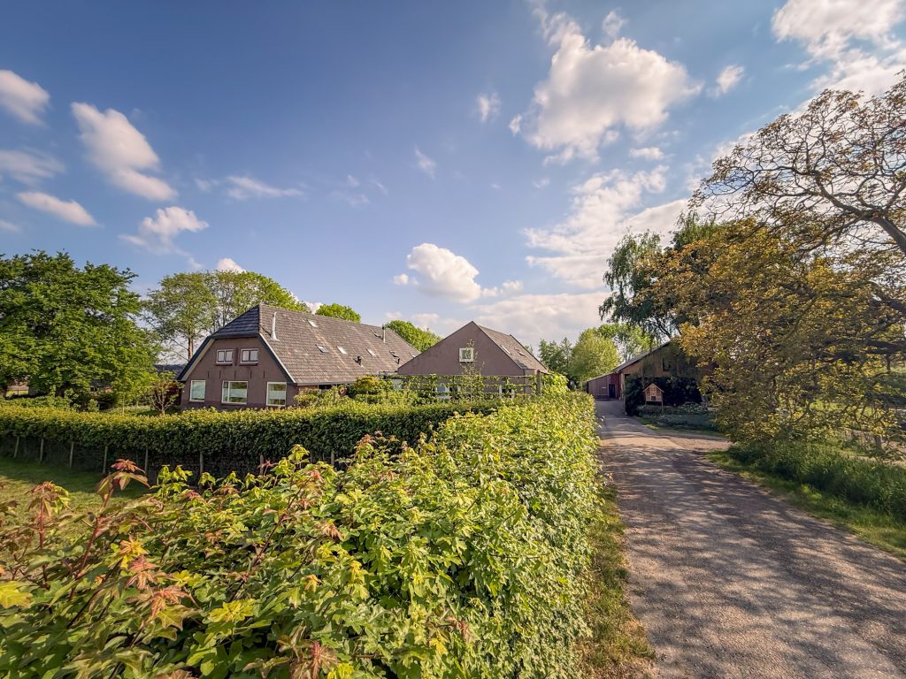 De oprijlaan van de boerderij